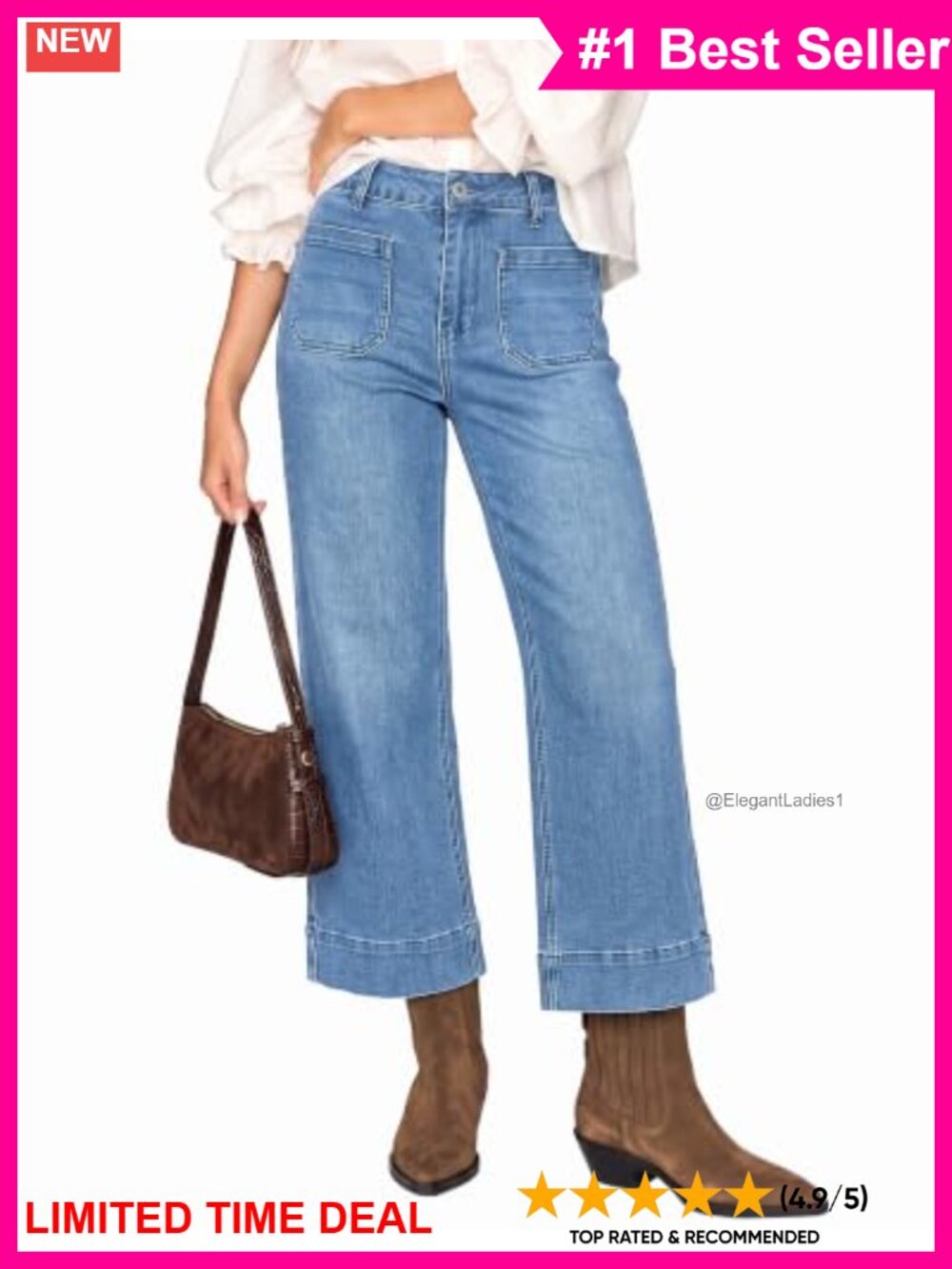 High Waisted Wide Leg Cropped Jeans Stretch Denim Flare Trouser Pants